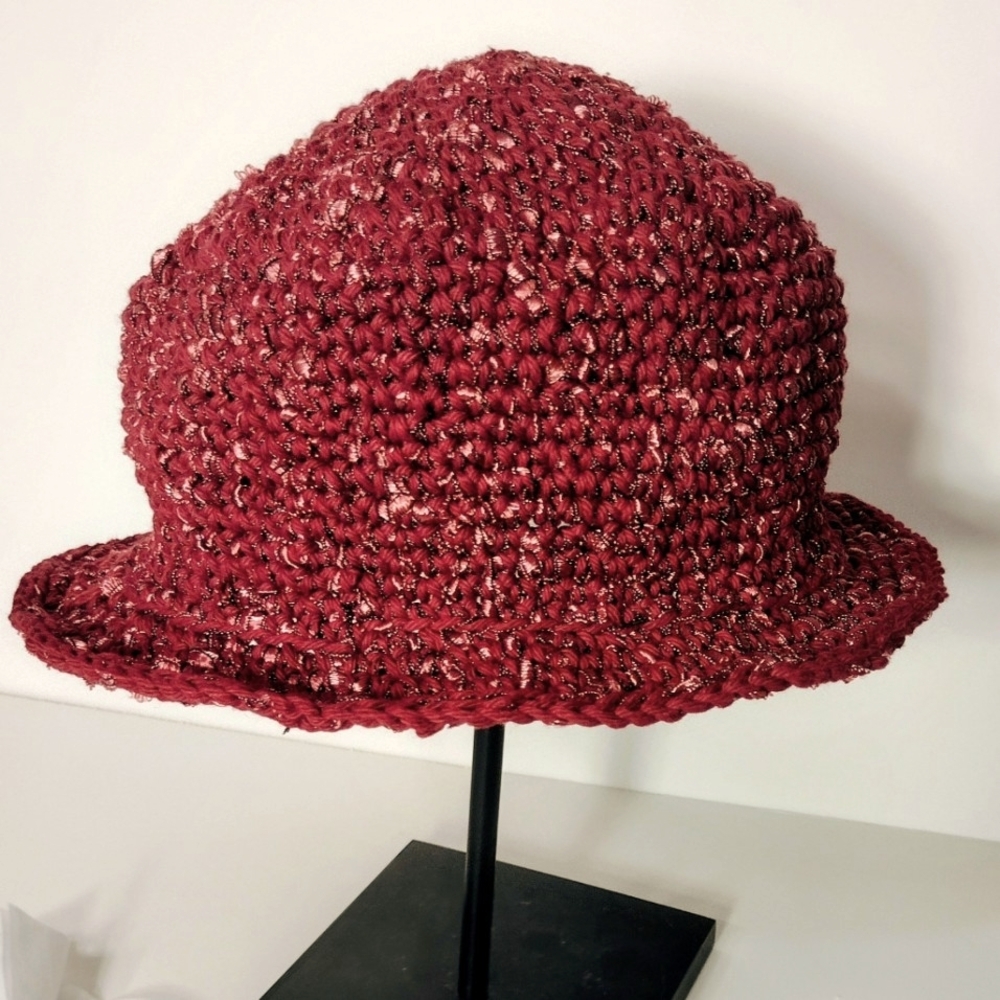 Elegant Dark Red Handmade Crocheted Brimmed Hat